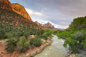 Virgin River Prints: View down the Virgin River to the Watchman, Zion National Park, Utah, United States