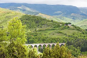 Southern Prints: View of Vis River valley and Aigoual mountains from Causse de Campestre in Southern Cevennes region of France