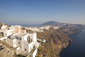 Aegean Prints: View along volcanic cliffs towards distant Fira