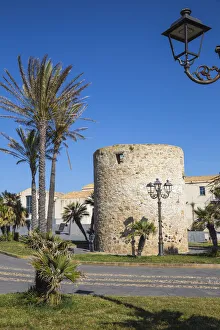 Street Light Prints: View of walls and bastions of the historical city, Alghero, Sardinia, Italy