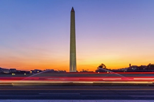 Democracy Prints: View of the Washington Monument at sunrise in Washington, D.C. United States of America