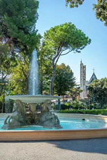 Water Fountain Prints: View of water fountain in Parco Federico Fellini beach Rimini Beach