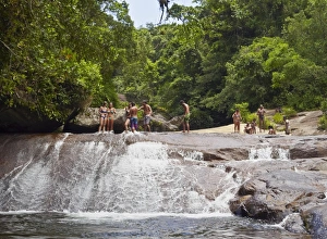 View of the waterfall Cachoeira da Lage, Ilhabela Island, State of Sao Paulo, Brazil