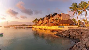 Apartment Building Prints: View of waterside apartments in Grand Bay at sunset, Mauritius, Indian Ocean, Africa