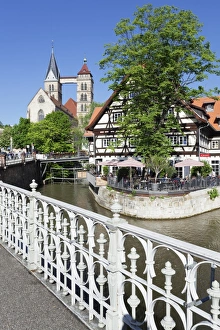 Esslingen Am Neckar Prints: View over Wehrneckarkanal Chanel to St. Dionysius church (Stadtkirche St. Dionys)