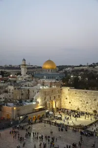 Unrecognisable Person Prints: View over the Western Wall (Wailing Wall) and the Dome of the Rock Mosque, UNESCO