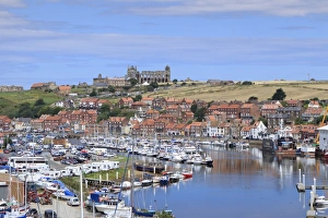 Fishing Industry Prints: View of Whitby Abbey and the River Esk, Whitby, Yorkshire, England, United Kingdom