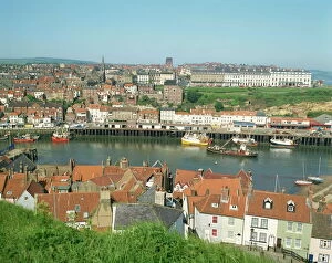 View over Whitby from St. Marys Parish Church, North Yorkshire, Yorkshire