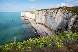 Azure Prints: View of white chalk cliffs and turquoise sea in Etretat