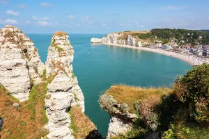 Time Prints: View of the white cliffs and turquoise sea from the clifftop trail on the Alabaster Coast in Normandy