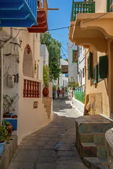 Whitewashed Prints: View of whitewashed houses in narrow street in Mandraki