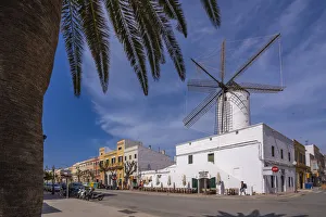 Eateries Prints: View of windmill and restaurant in historic centre