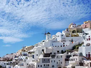 Windmill Prints: View towards the windmills, Oia Village