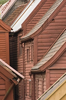 View of the wooden buildings of the Bryggen area, UNESCO World Heritage Site View of the wooden buildings of the Bryggen area, UNESCO World Heritage Site