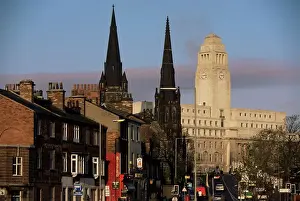 Leeds Prints: View up Woodhouse Lane to clock tower of the Parkinson Building, Leeds