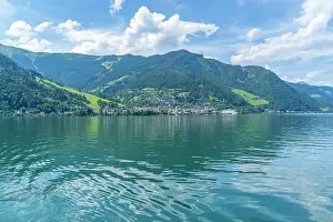 Enjoyment Prints: View of Zell am See and Lake Zell from cruise boat on a sunny day
