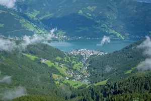 Visibility Prints: View of Zell am See from Schmittenhohebahn top station on a sunny day in Austria