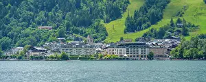 Ride Prints: View of Zell am See from tour boat on Lake Zell on a sunny day