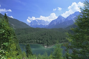 Tirol Prints: View to the Zugspitze across the Fernsteinsee, Tirol (Tyrol), Austria, Europe