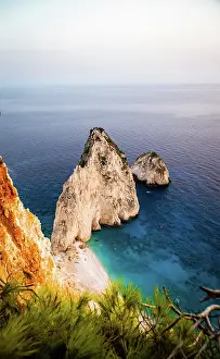 Zakynthos Prints: Viewpoint of Keri and famous Mizithres rocks with turquoise sea