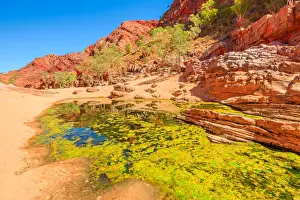 Northern Territory Prints: Viewpoint between Pound Walk and Ghost Gum Walk where rocky cliffs of Ormiston Gorge