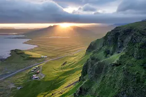 Icelandic Culture Prints: Viewpoint of Reynisfjara and DyrhA³laey looking Northth West in Iceland