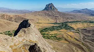 Altitude Prints: Views of Alinja castle in Nakhchivan revealing landscape and mountain formations in Azerbaijan