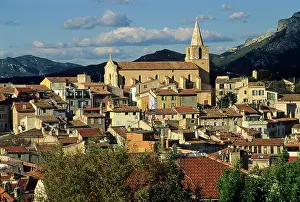 Cobblestone Prints: Views of Aubagne showing buildings and church in the old town of Provence Alpes Cote d'Azur during daytime