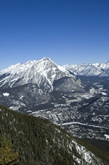Views of Banff and the Bow Valley surrounded by the Rocky Mountains from the top of Sulphur Mountain, Banff National Park, UNESCO World Heritage Site, Alberta, Canada, North America Images Dated 22nd February 2008: Views of Banff and the Bow Valley surrounded by the Rocky Mountains from the top of Sulphur Mountain
