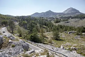 Views of Lovcen National Park with Njegoss Mausoleum in the distance, Montenegro, Europe