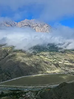 Season Prints: Views of mountains and valleys in North Ossetia during daylight hours in the Caucasus region of Russia