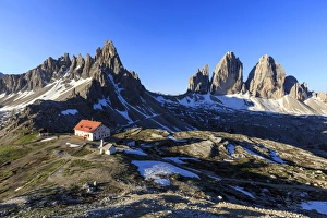 Views of the Three Peaks of Lavaredo and Refuge Locatelli, Sesto, Dolomites, Trentino-Alto Adige