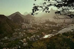 Cristo Redentor Prints: Views of Rio de Janeiro and Christ the Redeemer from Sugarloaf mountain (Pao de Acuca) at sunset