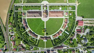 Sights Prints: Views of the Royal Saltworks at Arc-et-Senans in France showing the unique circular layout
