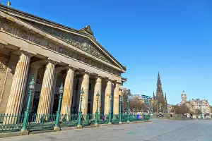 Edinburgh Prints: Views of royal scottish academy with sir walter scott monument and balmoral hotel in edinburgh