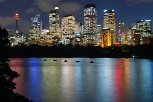 Sydney Prints: Views of Sydney city skyline after dark from Mrs Macquaries Chair, Sydney, New South Wales