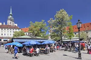 Street Light Prints: Viktualienmarkt Market with St. Peters Church (Alter Peter), Munich, Bavaria, Germany