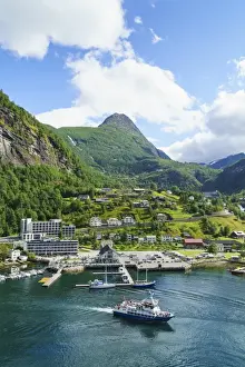 Cruise Ship Prints: The village of Geiranger is an improtant cruise ship port at the head of Geirangerfjord