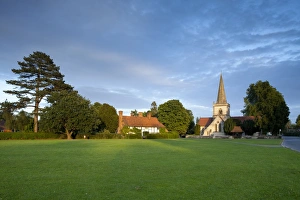 Village green and church, Brockham, Surrey Hills, Surrey, England, United Kingdom, Europe