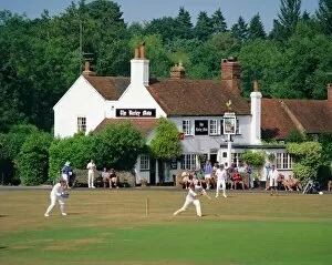 Village green cricket, Tilford, Surrey, England, UK