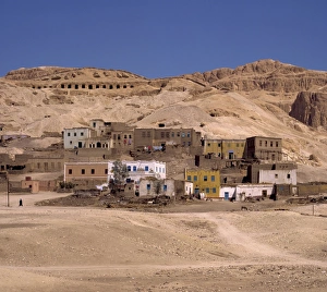 West Bank Prints: The village of Gurna below cliffs on the West Bank, Thebes, Egypt, North Africa, Africa