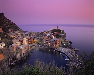 Vernazza Prints: Village and harbour at dusk