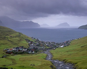 Images Dated 21st September 2009: Village of Kvivik and Stora river, view on Vestmannasund, Streymoy coastline