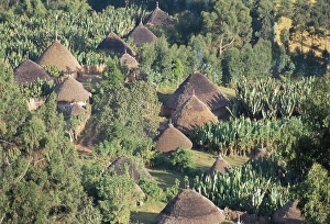 Ethiopian Prints: Village in the land of the Gourague, Hosana region, Shoa province, Ethiopia, Africa