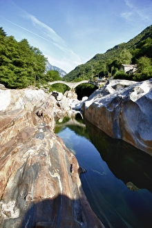 Smooth Prints: The village of Lavertezzo on Verzasca River, Canton Tessin, Switzerland, Europe