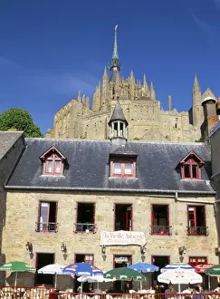 Manche Prints: The village, Mont St. Michel, UNESCO World Heritage Site, Manche, France, Europe