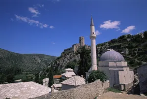 Pocitelj Prints: Village with mosque and castle, Pocitelj, Bosnia and Herzegovina, Europe