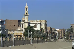 Esna Prints: Village with mosque and minaret at Esna, Egypt, North Africa, Africa