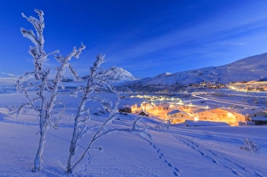 Footprint Prints: Village of Riskgransen during twilight, Riskgransen, Norbottens Ian, Lapland, Sweden