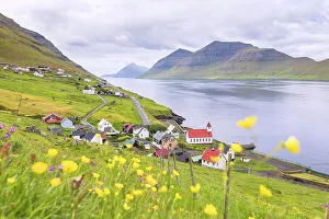 Nordoyar Prints: Village by the sea, Kunoy Island, Nordoyar, Faroe Islands, Denmark, Europe